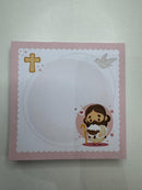 Kit papelaria caderno Jesus Kawaii rosa com 100 folhas de 90g, 02 blocos de anotações, 02 bottons personalizados e 02 clips personalizados