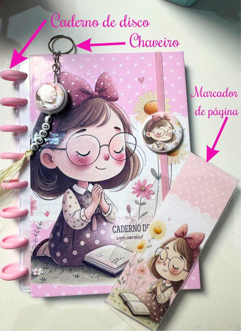 Caderno de Oração de disco reposicionável | Versículos Inspiradores + Chaveiro Exclusivo