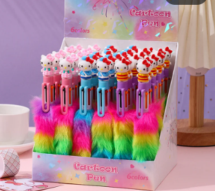 caneta Hello Kitty pelúcia 6 cores