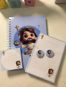 Kit papelaria caderno Jesus kawaii com 100 folhas, 02 blocos de anotações, 02 bottons personalizados