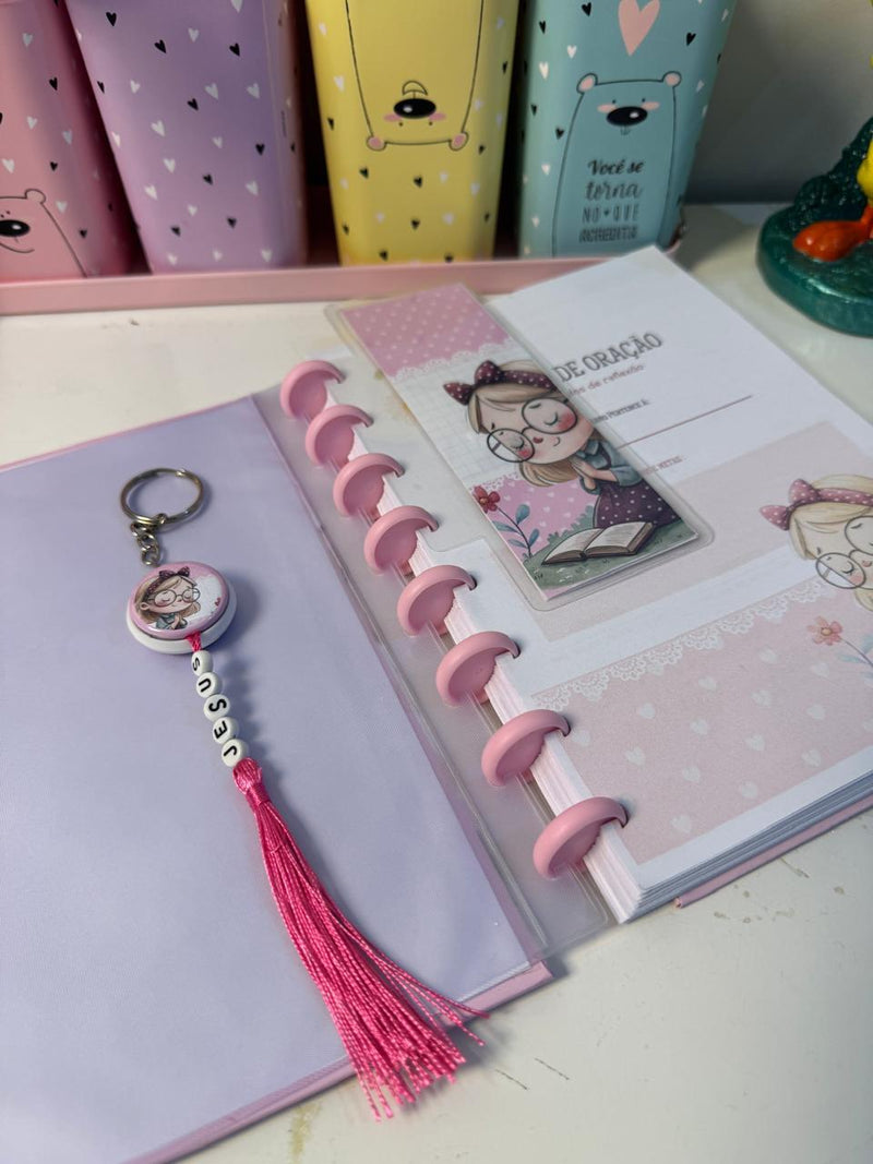Caderno de Oração de disco reposicionável | Versículos Inspiradores + Chaveiro Exclusivo