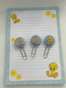 Bloco fofo de anotações do piu piu com 3 clips decorativo