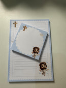Kit papelaria caderno Jesus kawaii com 100 folhas, 02 blocos de anotações, 02 bottons personalizados