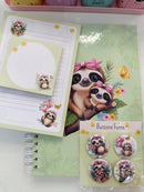 kit papelaria Caderno universitário fofo com 100 folhas e 2 blocos de anotações e 04 buttons