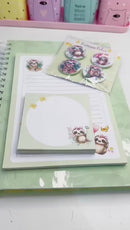 kit papelaria Caderno universitário fofo com 100 folhas e 2 blocos de anotações e 04 buttons